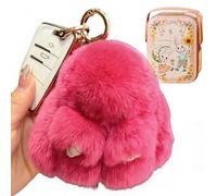 Generico Plush Bunny Keychain Cute Fluffy Stuffed Animal, Soft Bunny with Tin Box Easter Gifts for Women Bag Charm (Fuchsia)