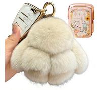 Generico Plush Bunny Keychain Cute Fluffy Stuffed Animal, Soft Bunny with Tin Box Easter Gifts for Women Bag Charm (Beige)