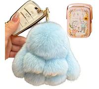 Generico Plush Bunny Keychain Cute Fluffy Stuffed Animal, Soft Bunny with Tin Box Easter Gifts for Women Bag Charm (Sky Blue)