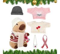 Generico Plush Capybara Toy, Cartoon Animal Set with 9 Dress-Up Outfits and Accessories, Fun Interactive Soft Doll for Party Supplies, Christmas Holiday Decorations on Bed Sofa Couch Display