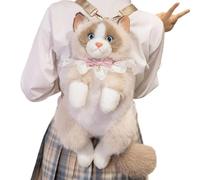 Generico Plush Cat Backpack 50cm Soft Plush Cute Realistic Cat Shape School Bag With Meowing Sound, Handmade Brown/White/Gray/Black Shoulder Bag, Lightweight 470g Gift For Girls, Kids, And Çat Lovers