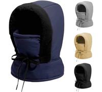 Generico Plush-Lined Thickened Thermal Hat with Face Mask for Men And Women,3 in 1 Full Coverage Warm Snow Hat,Ski Windproof Scarf cap (IT, Testo, Taglia Unica, Navy Blue)
