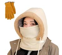 Generico Plush-Lined Thickened Thermal Hat with Face Mask for Men And Women,3 in 1Balaclava Windproof Winter Face Ski Mask (White)