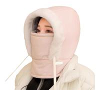 Generico Plush-Lined Thickened Thermal Hat with Face Mask for Men And Women, Fleece Balaclava Windproof Ski Winter Hooded (Pink)