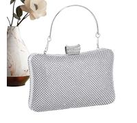 Generico Pochette con Strass e Cristalli - Borsa Formale Argento con Catena Lunga e Manico per Donna, Borsa per Abito da Sera Matrimonio Festa Cena Banchetto Ballo 21x12x6cm 300g Poliestere