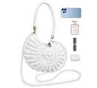 Generico Pochette Conchiglia da Donna,con Catena di Perle Pochette da Sera Fatta a Mano - Borsa All'Uncinetto Da Spiaggia - per Vacanza al Mare, Viaggi e Serate Estive