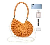 Generico Pochette Conchiglia da Donna - Pochette Da Sera Con Catena Di Perle Bohémien - Borsa All'Uncinetto Da Spiaggia,per Vacanza al Mare, Viaggi e Serate Estive