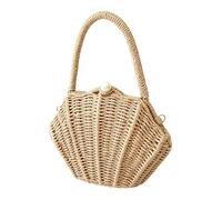 Generico Pochette Coquillage - Pochette Portefeuille Tissée À La Main Avec Poignée, Accessoire Mode Pour Femmes : Plage, Mariage, Vacances, Fêtes, Shopping, Soirée