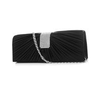 Generico Pochette da Donna per Cerimonia Nera in Tessuto Lucido Resistente Chiusura Magnetica e Catena Argentata Nascosta per Matrimonio e Serate