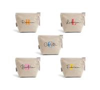 Generico Pochette Donna In Cotone Riciclato Personalizzata con Nome e Iniziale Colorata Idea Regalo Compleanno Estate Vacanze mare Trousse Porta Trucchi Oggetti Astuccio Con Stampa colorata