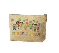 Generico Pochette Maestra Personalizzabile Idea Regalo Fine Anno Natale Pasqua porta oggetti astuccio In poliestere e Carta color juta Insegnati Asilo Nido MATERNA Elementari con nome Maestra 4