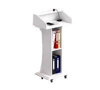 Generico Podio Leggio in Legno con Ruote, Scrivania in Piedi Ripiano Portaoggetti, Supporto da Versatile for Laptop, capacità di Carico 150 kg for Chiese Seminari Scuole(White)