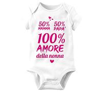 Generico Point20.it - Body Neonato Manica Corta Divertente Bianco 3-24 Mesi Unisex 100% Cotone Idea Regalo (3 Mesi, 50 papà 50 mamma)