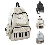 Generico Polka Dot Piano Backpack, Whimsical Y2K Polka Dot Music Backpack with Star Charm, Lightweight Bag for Campus, Commute, Work, Travel (White)