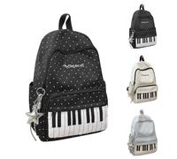 Generico Polka Dot Piano Backpack, Whimsical Y2K Polka Dot Music Backpack with Star Charm, Lightweight Bag for Campus, Commute, Work, Travel (Black)