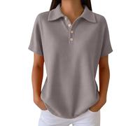 Generico Polo Maglia Donna in Tessuto Waffle Oversized Top Manica Corta Maglietta Colletto Rivoltato Tshirt Tinta Unita Basic T-Shirt Classica Porosità Assorbente Comoda Camicia Casual Business