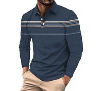 Generico Polo Uomo Casual Classico Maniche Lunghe, Collo Lapello Pulsanti Decorativi, Cotone Leggero Soffice, Top Golf Autunno-Inverno, Comfort Giorni Attivi(1D-Blue, XXL)