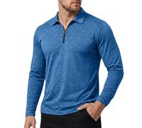 Generico Polo Uomo Manica Lunga,Polo da Uomo, Modello a Maniche Lunghe con Cerniera a Un Quarto, Collo da Tennis Leggero, Peso Medio con Cerniera a metà (Blue, L)