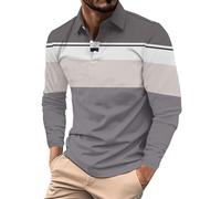 Generico Polo Uomo Maniche Lunghe Comodi Elegante Risvolto Regular Fit Polo Traspirante Basic Casual Firmate Maglie Leggera Tennis Golf Slim Fit Camicia Bottoni Tinta Unita Primavera Business T-Shirt