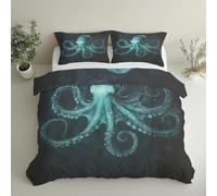 Generico Polpo Copripiumino Matrimoniale Mostro Marino Vita Marina Oceano Nautico Parure Copripiumone con 1 x Copripiumone 135x200 cm e 1 x Federe 50x80cm GS*11