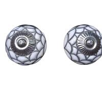 Generico Pomelli in ceramica decorata - Set 2 pezzi | Design artigianale vintage per mobili, cassetti e credenze | Vari modelli e colori - Stile mediterraneo e shabby chic (Rete Grigia)