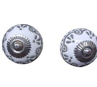 Generico Pomelli in ceramica decorata - Set 2 pezzi | Design artigianale vintage per mobili, cassetti e credenze | Vari modelli e colori - Stile mediterraneo e shabby chic (Grigio Vintage)