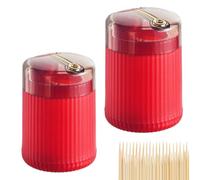 Generico Pop-Up Automatic Toothpick Dispenser, Automatic Toothpick Dispenser, Luxury Push Button Toothpick Holder, Toothpickz Storage Box Canister with Toothpicks 400 Count (2*Red)