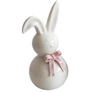 Generico Porcelain Rabbit, Holiday Bunny Figure, Ribbon with Easter Statuette, Elegant Spring Sculpture Piece, Festive Sculpture with Style, Tabletop Mascot for Farmhouse and Home
