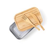 Generico Porta pranzo in acciaio con posate in Bambù capacità 600 ml