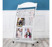 Generico Porta riviste da Pavimento Bianco con 3 Pali e 2 Tasche, Porta depliant Mobile su 4 Ruote, Ideale per Ufficio, Negozio, Esposizione di giornali a casa, Supporto Organizer.
