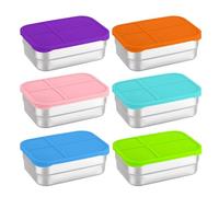 Generico Porta Spuntini In Acciaio Inossidabile - 6 Pezzi Contenitore Spuntino 720ml Con Coperchio In Silicone,Scatola Per Alimenti Impilabile,Per Sport Viaggio Picnic Scuola Ufficio Campeggio