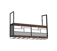 Generico Portabicchieri Da Soffitto Con 4 Luci, Portabottiglie Da Soffitto In Ferro A 2 Livelli, Capacità Di Carico Di 150 Kg, For Appendere Bicchieri Da Vino/tazze E Bottiglie(150x30x85cm)