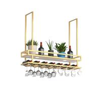 Generico Portabicchieri Da Soffitto Con Luci, Mensola Portabottiglie Da Appendere A 2 Livelli, Portacalici/tazze, Capacità Di Carico 100 Kg, For Bar E Cucina Di Casa(Gold,120x30x80cm)