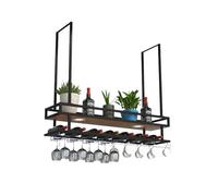 Generico Portabicchieri Da Soffitto Con Luci, Mensola Portabottiglie Da Appendere A 2 Livelli, Portacalici/tazze, Capacità Di Carico 100 Kg, For Bar E Cucina Di Casa(Black,100x30x80cm)