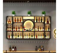 Generico Portabicchieri da Vino Rustico da soffitto, Regolabile, per Diversi Tipi di calici, portabottiglie da Parete in Ferro Industriale a 3 Livelli, con luci a LED e portabicchieri, Ideale per Cuc