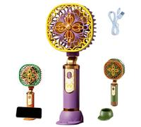 Generico Portable Floral Mini Fan with Phone Stand, 3 Speed Rechargeable Handheld Desk Fan with Base, Personal Battery Powered Lightweight Small Cooling Fans for Travel,Makeup,Summer Gifts