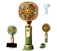 Generico Portable Floral Mini Fan with Phone Stand, 3 Speed Rechargeable Handheld Desk Fan with Base, Personal Battery Powered Lightweight Small Cooling Fans for Travel,Makeup,Summer Gifts