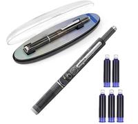 Generico Portable Retractable Fountain Pen, Fountain Pen Retractable:0.38mm Blue&Black Ink Transparent Barrel Includes 5 Refillable Ink Cartridges, for Smooth Writing No Leaking (Black,Black)