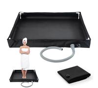 Generico Portable Shower Pan | Oxford Cloth, PVC, 80x80x10cm, Black | Foldable Camping Shower Base with Drain Hose | Indoor Outdoor RV Tent Pet Bathing Station