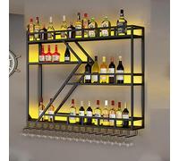 Generico Portabottiglie e portabicchieri da Parete - Elegante mensola da Bar in Ferro battuto per casa e Ristorante - Elegante Soluzione per esporre e conservare Il Vino Rosso - Mobiletto salvaspazio