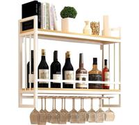 Generico Portabottiglie in Metallo Industriale - Portabottiglie a 2 Livelli con Dettagli in Legno e Supporto per Bicchieri, Facile da installare - Elegante Contenitore per Vino e Decorazione per la c