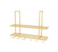 Generico Portabottiglie Sospeso Con Portabicchieri E Ripiano, Portabicchieri Da Soffitto A 2 Livelli, Portacalici/tazze, Capacità Di Carico 80 Kg, For Bar, Caffetteria, Cucina(Gold,80x30x80cm)