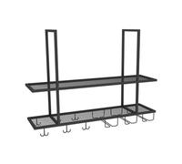 Generico Portabottiglie Sospeso Con Portabicchieri E Ripiano, Portabicchieri Da Soffitto A 2 Livelli, Portacalici/tazze, Capacità Di Carico 80 Kg, For Bar, Caffetteria, Cucina(Black,80x30x80cm)