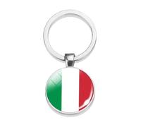 Generico Portachiavi Calcio Italia in Metallo e Vetro Cabochon Colore Argento Gadget Azzurri Tricolore Bianco Rosso e Verde Uomo Donna Taglia Unica Accessori Auto Idea regalo