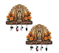 Generico Portachiavi da parete sacro della Madonna di Guadalupe, decorazione da parete religiosa in stile rustico 2D con Vergine Maria, per ingresso o corridoio, portaoggetti multifunzionali (2Pcs)