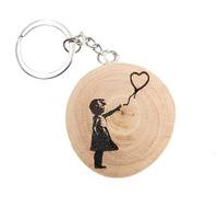 generico Portachiavi in legno naturale con Banksy Girl with Balloon. Ragazza con il palloncino, Londra