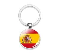 Generico Portachiavi Spagna in Metallo e Vetro Cabochon Colore Argento Gadget Furie Rosse Uomo Donna Taglia Unica Accessori Auto Idea regalo