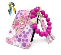 Generico Portamonete Braccialetto Fiori Donna, Carino Portacard Perline Silicone, Borsellino Stile Etnico Femminile (Rose-red)