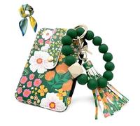 Generico Portamonete Braccialetto Fiori Donna, Carino Portacard Perline Silicone, Borsellino Stile Etnico Femminile (Green)