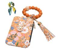 Generico Portamonete Braccialetto Fiori Donna, Carino Portacard Perline Silicone, Borsellino Stile Etnico Femminile (Yellow)